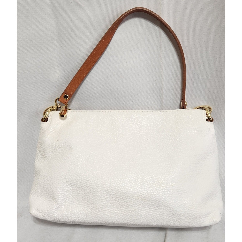 Valentina White Pebbled Leather Shoulder Bag Made in Italy Gold Hardware